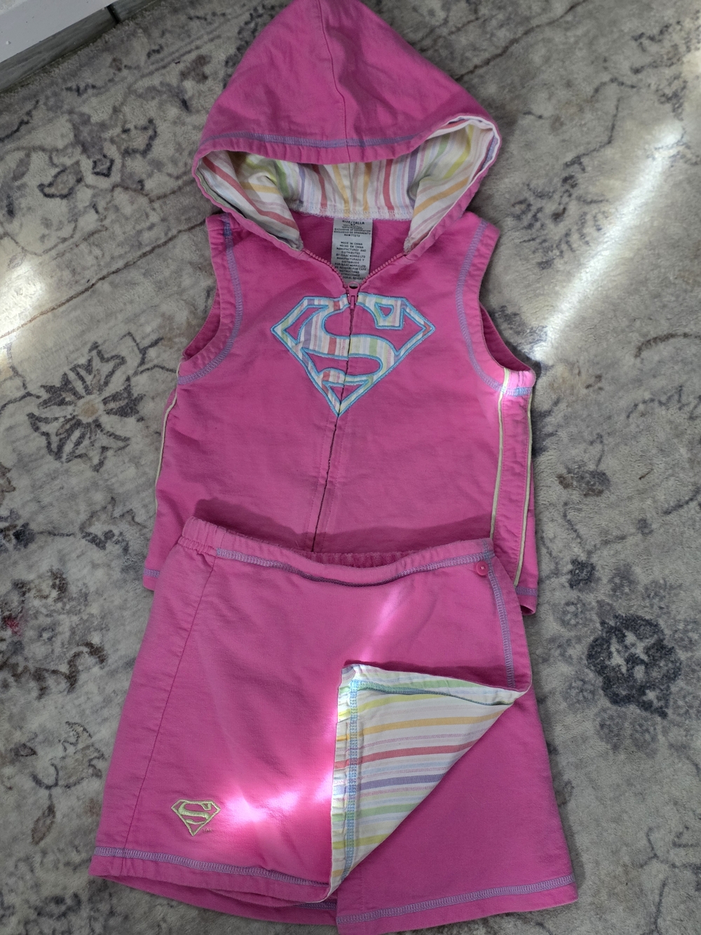 Vintage Pink Superman Hooded Tank & Skort Set